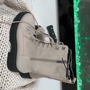 Geox Cream and Black Lace Up Boots with Chunky Sole